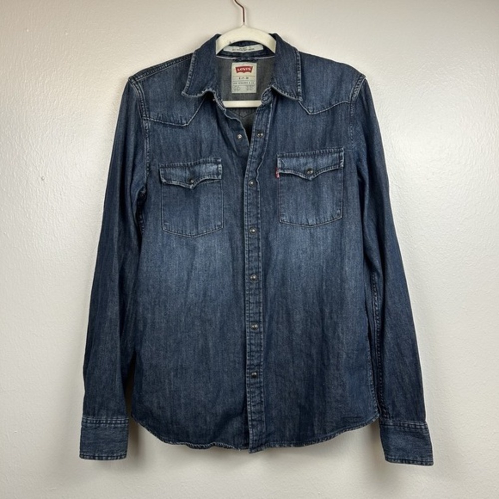 Levi's Men's Western Pearl Snap Button Up Shirt Size Small Dark Wash Long Sleeve